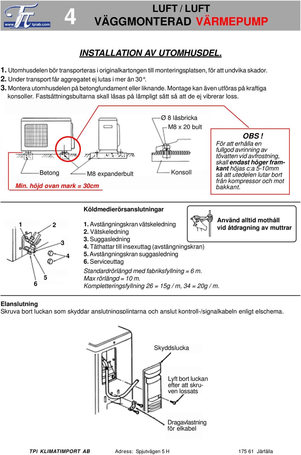 Ø 8 låsbricka M8 x 20 bult Betong M8 expanderbult Konsoll Min. höjd ovan mark = 30cm OBS!