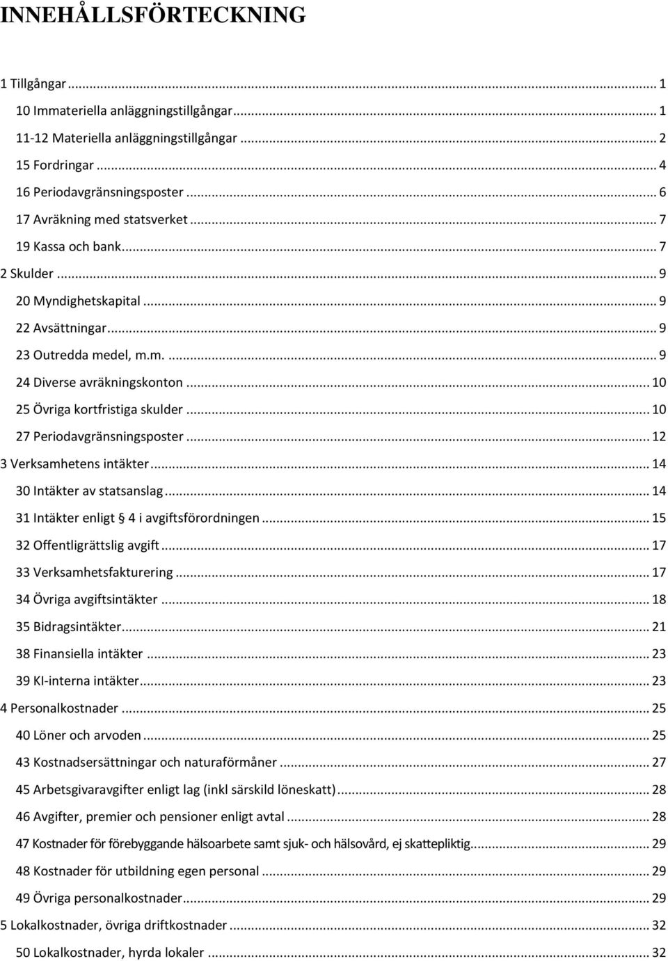 .. 10 25 Övriga kortfristiga skulder... 10 27 Periodavgränsningsposter... 12 3 Verksamhetens intäkter... 14 30 Intäkter av statsanslag... 14 31 Intäkter enligt 4 i avgiftsförordningen.