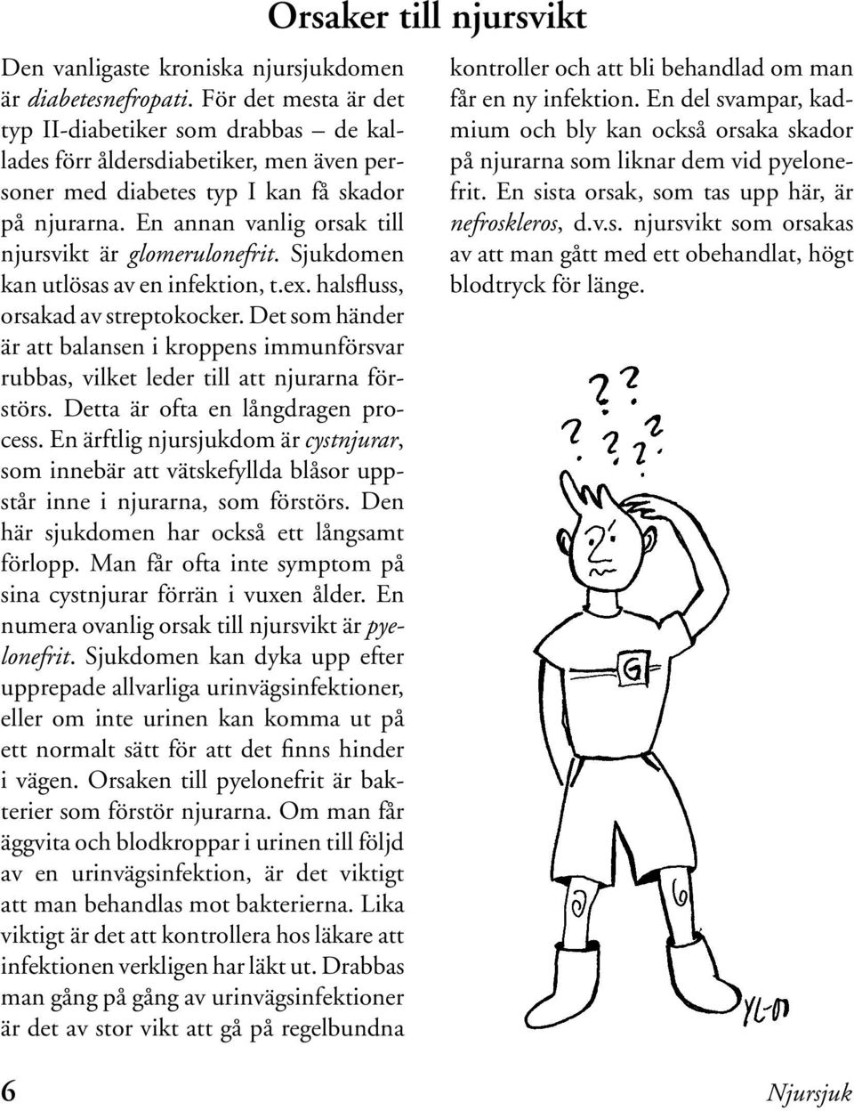 En annan vanlig orsak till njursvikt är glomerulonefrit. Sjukdomen kan utlösas av en infektion, t.ex. halsfluss, orsakad av streptokocker.