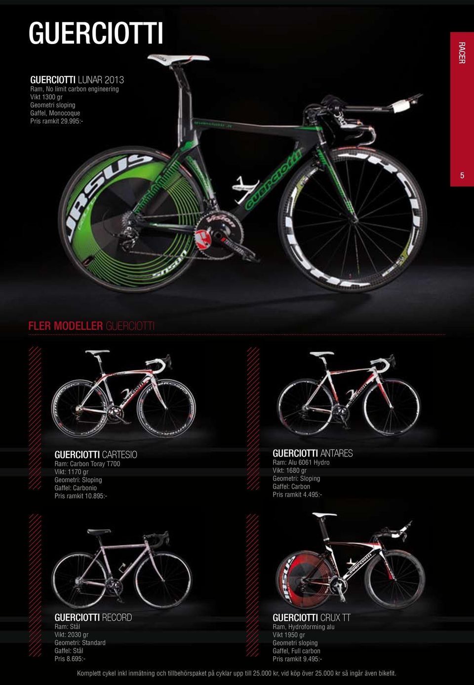 895:- GUERCIOTTI antares Ram: Alu 6061 Hydro Vikt: 1680 gr Geometri: Sloping Gaffel: Carbon Pris ramkit 4.