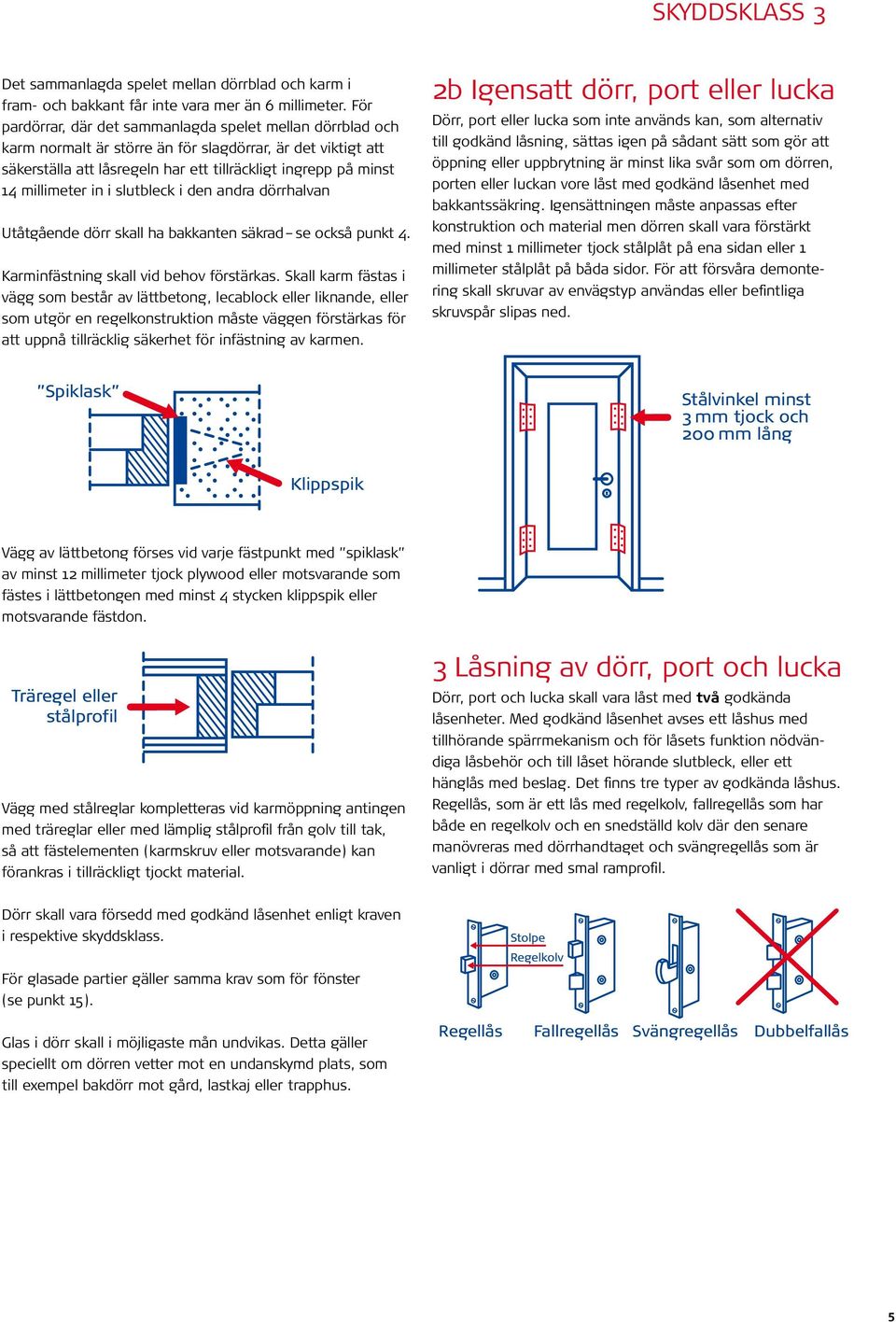 millimeter in i slutbleck i den andra dörrhalvan Utåtgående dörr skall ha bakkanten säkrad se också punkt 4. Karminfästning skall vid behov förstärkas.