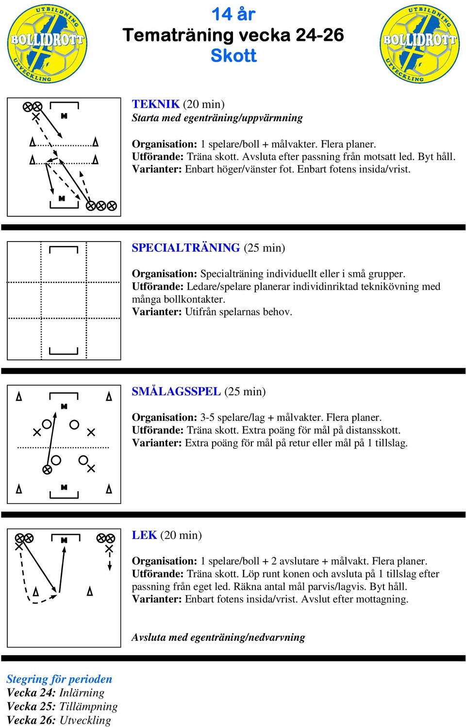 SÅLAGSSPEL (25 min) Organisation: 3-5 spelare/lag + målvakter. Flera planer. Utförande: Träna skott. Extra poäng för mål på distansskott.