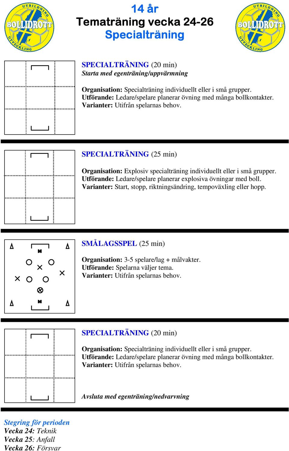 Varianter: Start, stopp, riktningsändring, tempoväxling eller hopp. SÅLAGSSPEL (25 min) Organisation: 3-5 spelare/lag + målvakter.