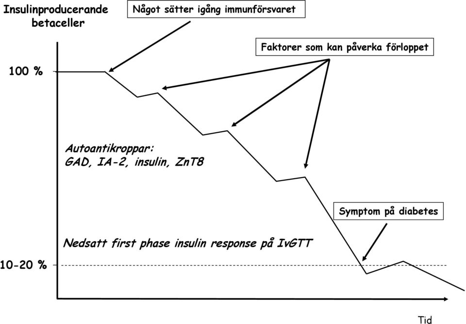 Autoantikroppar: GAD, IA-2, insulin, ZnT8 Symptom på