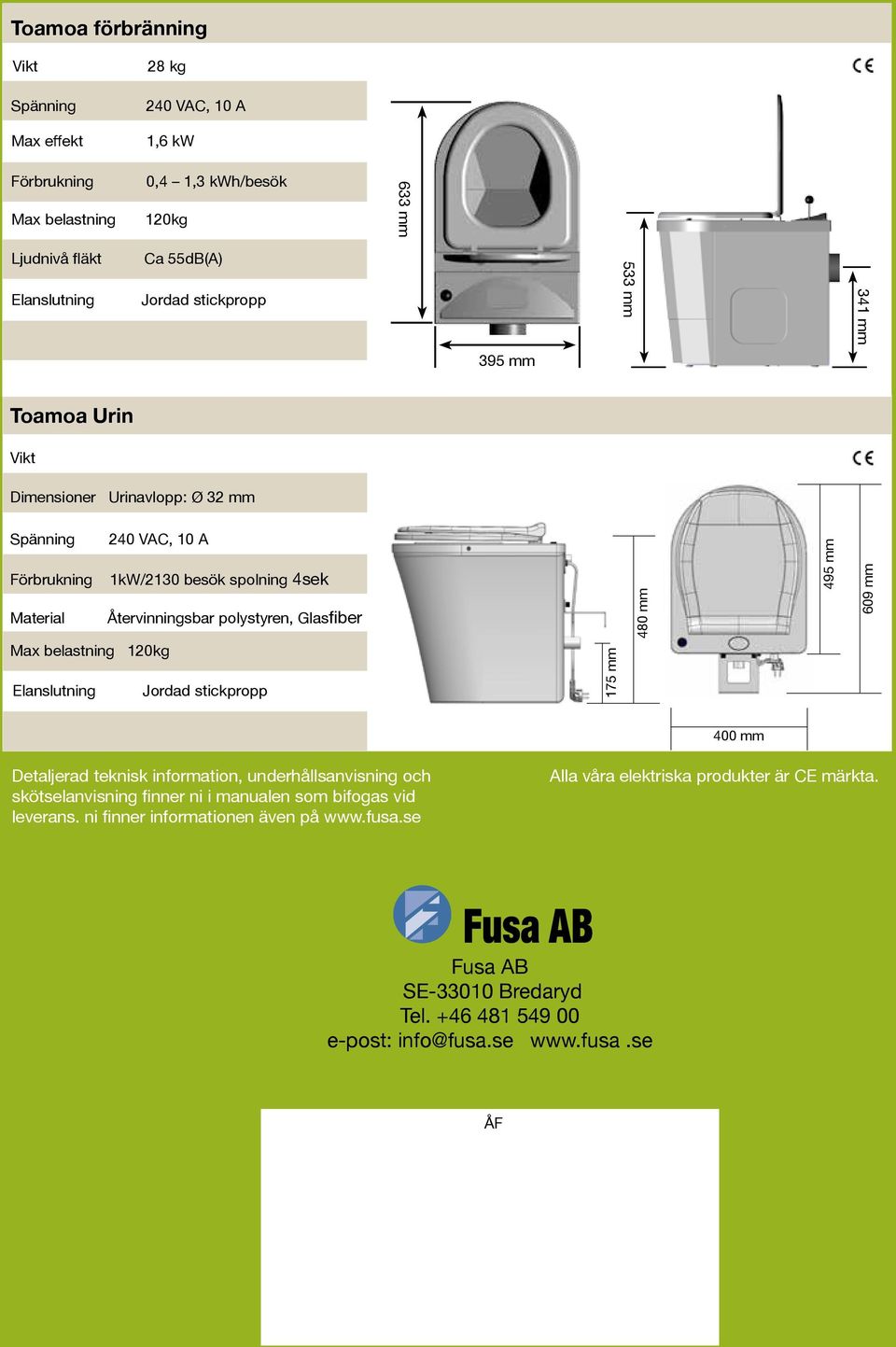 belastning 120kg Elanslutning Jordad stickpropp 175 mm 480 mm 495 mm 609 mm 400 mm Detaljerad teknisk information, underhållsanvisning och skötselanvisning finner ni i manualen som