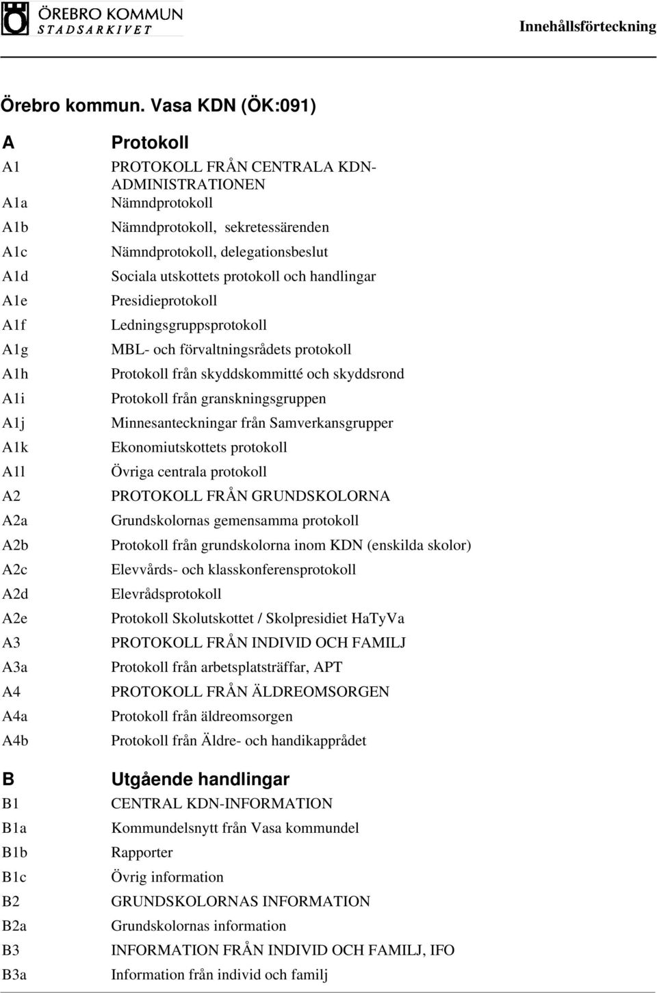 förvaltningsrådets protokoll Protokoll från skyddskommitté och skyddsrond Protokoll från granskningsgruppen Minnesanteckningar från Samverkansgrupper Ekonomiutskottets protokoll Övriga centrala