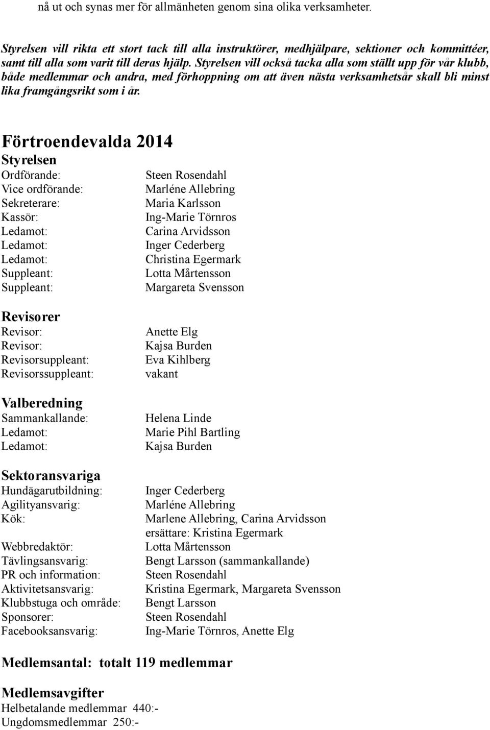 Styrelsen vill också tacka alla som ställt upp för vår klubb, både medlemmar och andra, med förhoppning om att även nästa verksamhetsår skall bli minst lika framgångsrikt som i år.