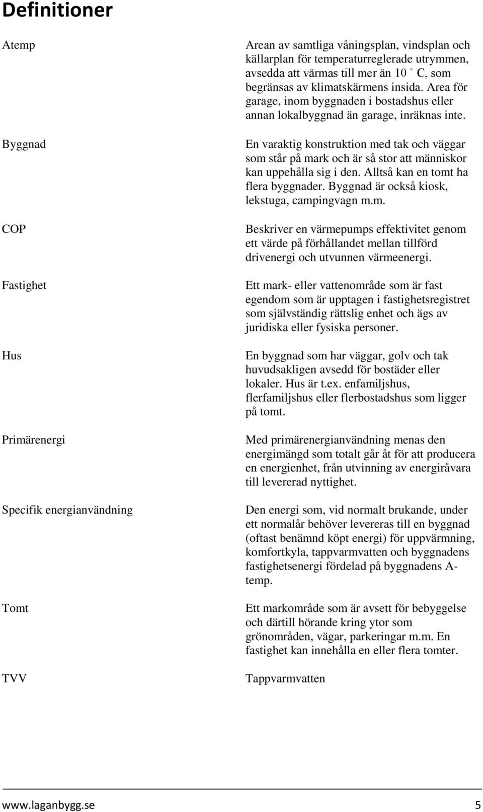 En varaktig konstruktion med tak och väggar som står på mark och är så stor att människor kan uppehålla sig i den. Alltså kan en tomt ha flera byggnader.