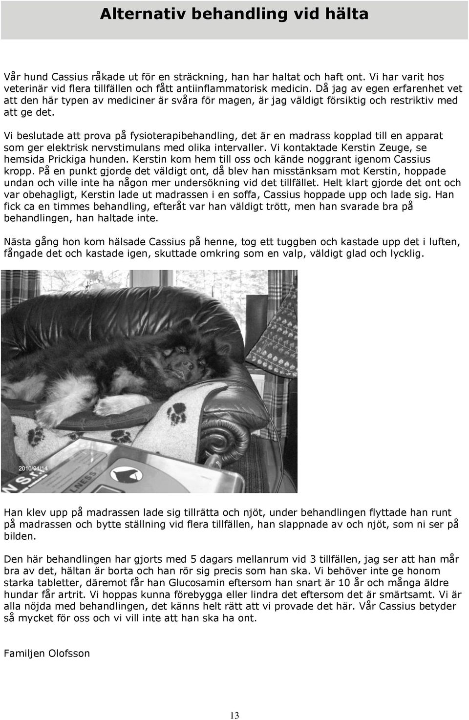 Vi beslutade att prova på fysioterapibehandling, det är en madrass kopplad till en apparat som ger elektrisk nervstimulans med olika intervaller.