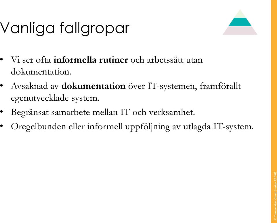 Avsaknad av dokumentation över IT-systemen, framförallt