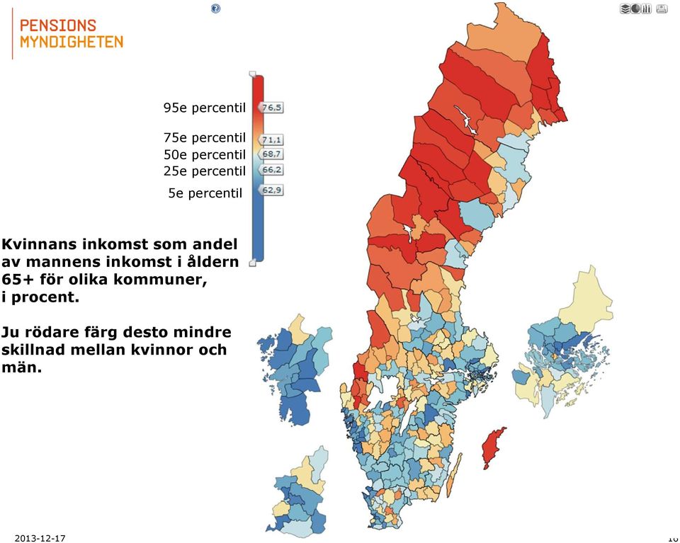 inkomst i åldern 65+ för olika kommuner, i procent.