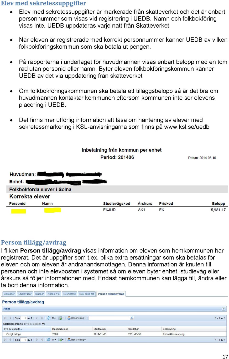 På rapporterna i underlaget för huvudmannen visas enbart belopp med en tom rad utan personid eller namn.