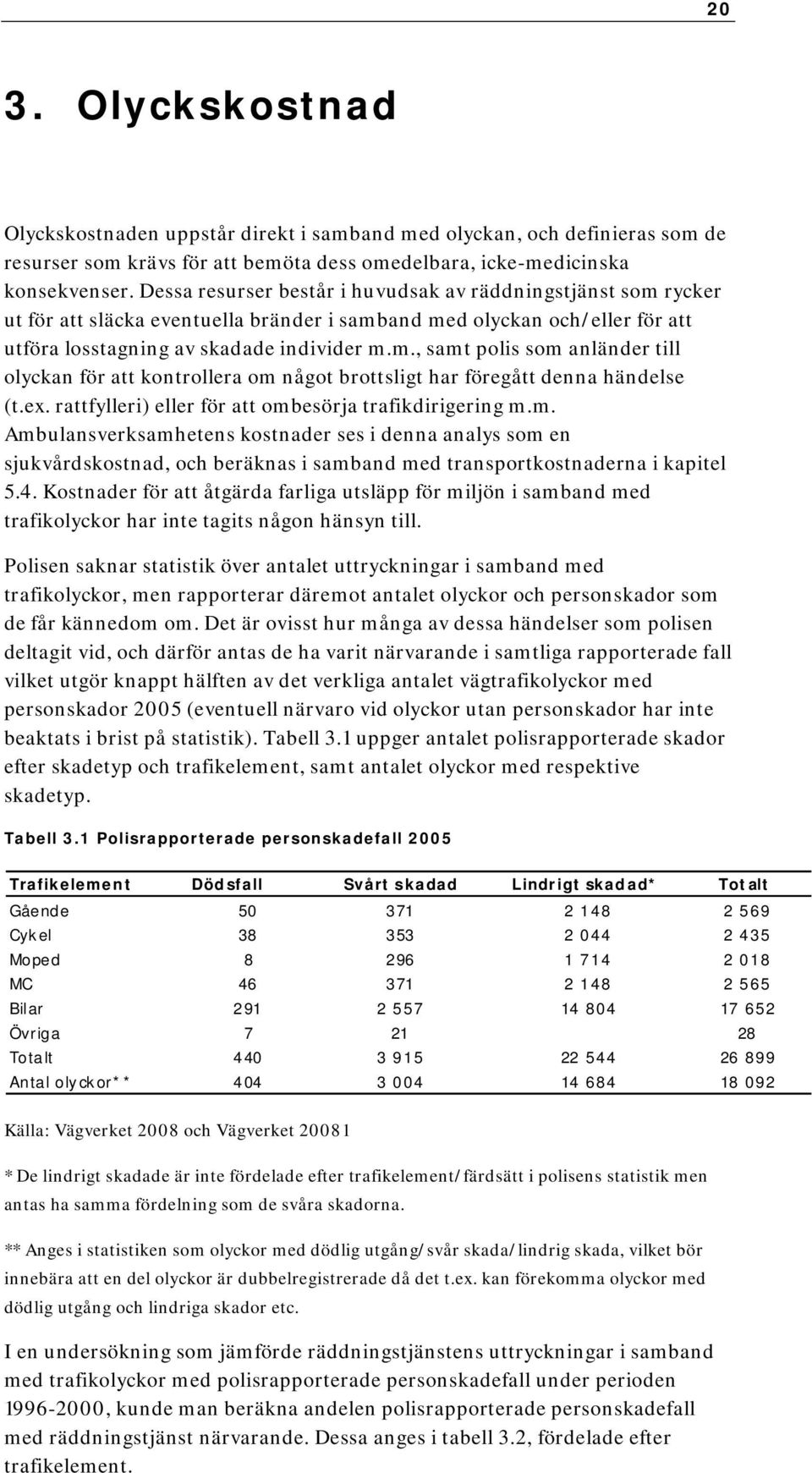 ex. rattfylleri) eller för att ombesörja trafikdirigering m.m. Ambulansverksamhetens kostnader ses i denna analys som en sjukvårdskostnad, och beräknas i samband med transportkostnaderna i kapitel 5.