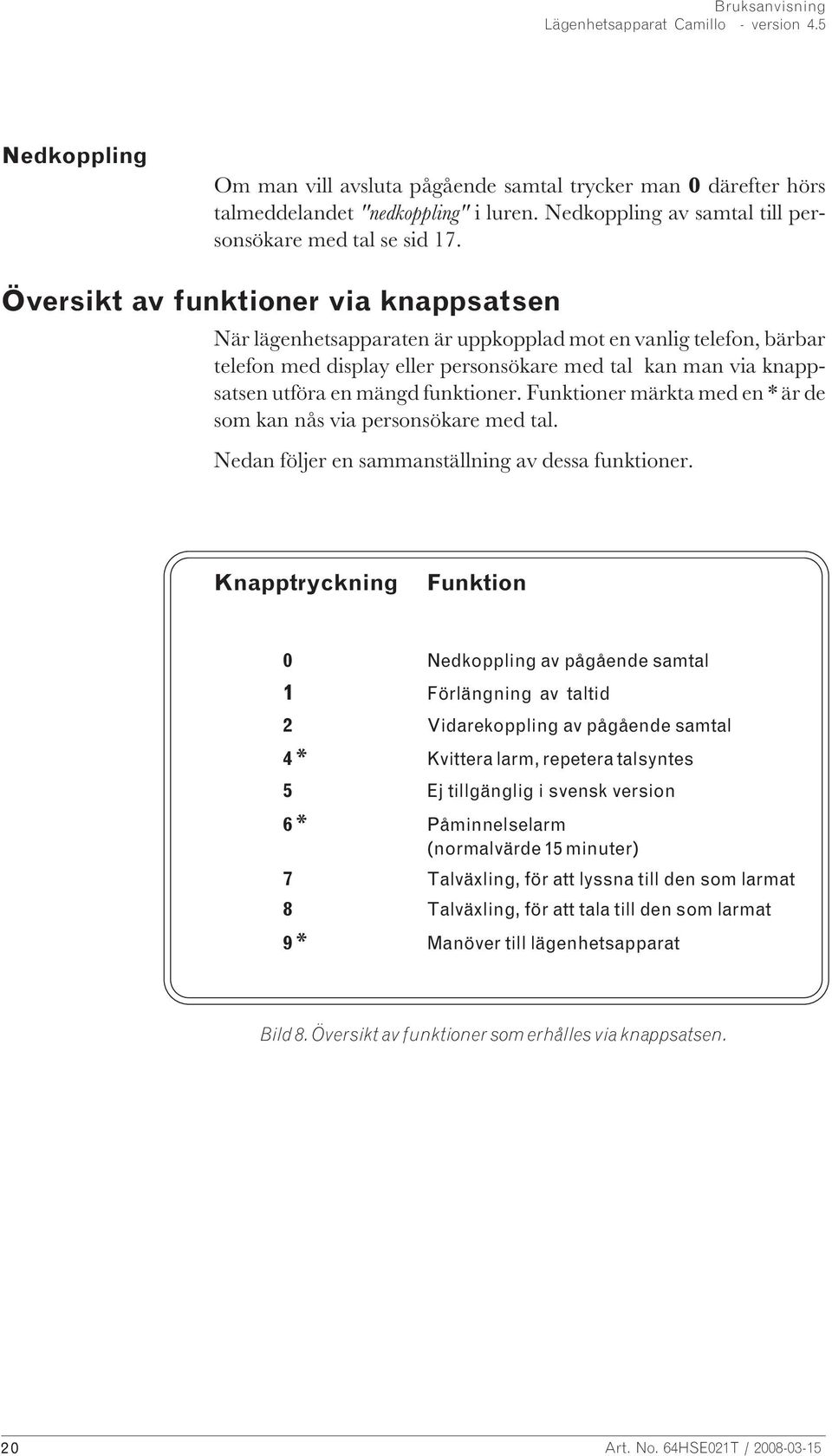 funktioner. Funktioner märkta med en * är de som kan nås via personsökare med tal. Nedan följer en sammanställning av dessa funktioner.