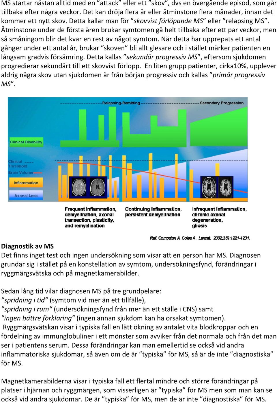 Åtminstone under de första åren brukar symtomen gå helt tillbaka efter ett par veckor, men så småningom blir det kvar en rest av något symtom.