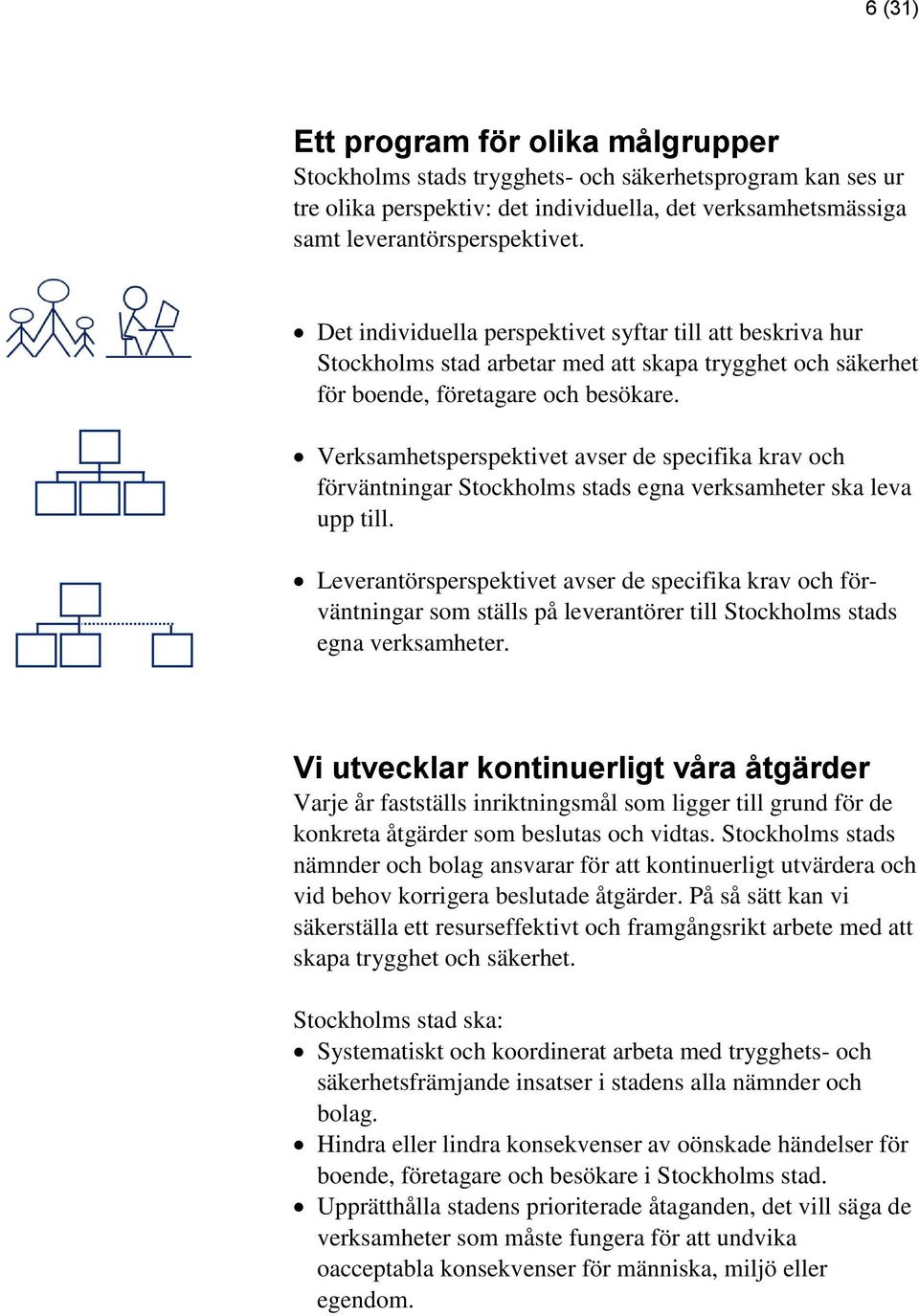 Verksamhetsperspektivet avser de specifika krav och förväntningar Stockholms stads egna verksamheter ska leva upp till.