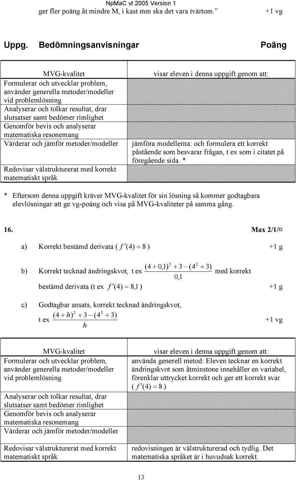 rimlighet Genomför bevis och analyserar matematiska resonemang Värderar och jämför metoder/modeller Redovisar välstrukturerat med korrekt matematiskt språk visar eleven i denna uppgift genom att: