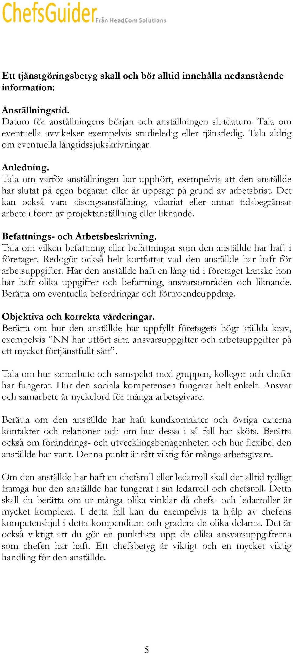 Betyg och Intyg. HeadCom Education vägledning för Chefer & Arbetsledare -  PDF Gratis nedladdning