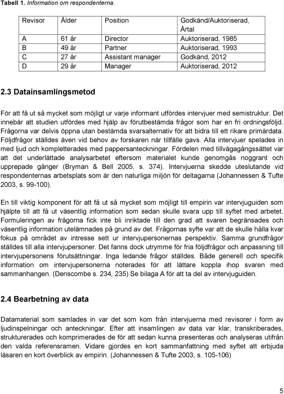 3 Datainsamlingsmetod För att få ut så mycket som möjligt ur varje informant utfördes intervjuer med semistruktur.