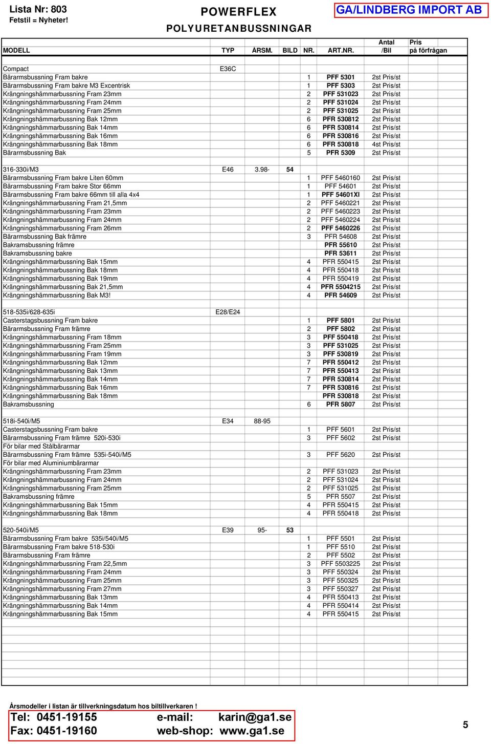 Krängningshämmarbussning Bak 14mm 6 PFR 530814 2st Pris/st Krängningshämmarbussning Bak 16mm 6 PFR 530816 2st Pris/st Krängningshämmarbussning Bak 18mm 6 PFR 530818 4st Pris/st Bärarmsbussning Bak 5