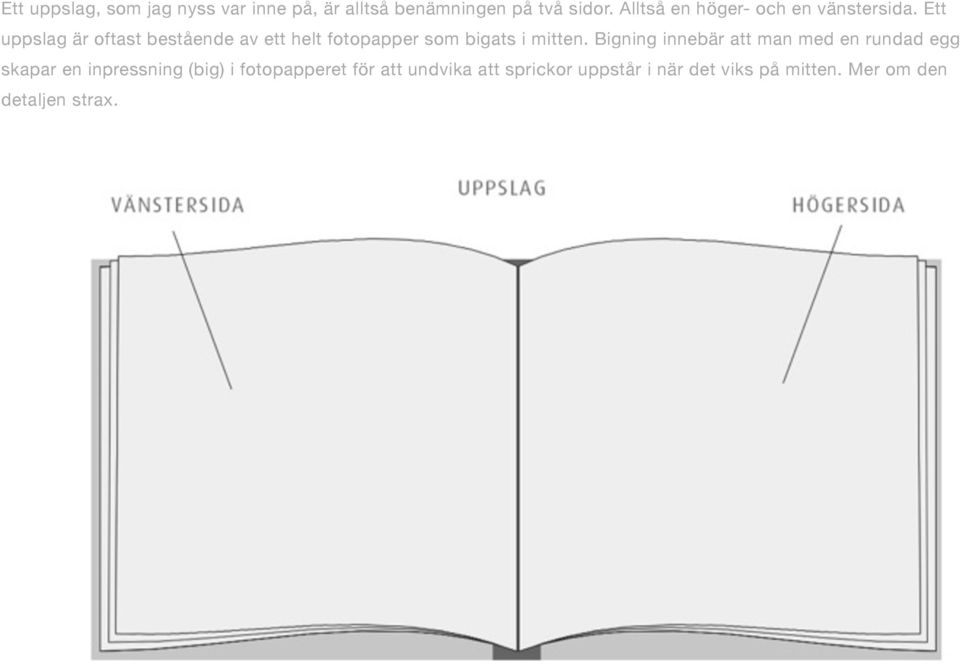 Ett uppslag är oftast bestående av ett helt fotopapper som bigats i mitten.