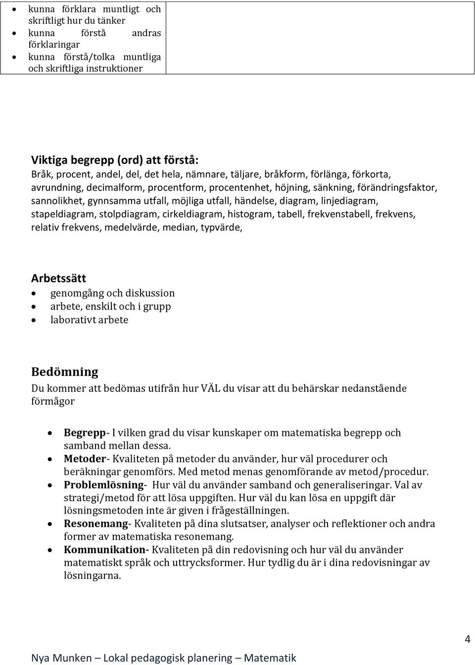 händelse, diagram, linjediagram, stapeldiagram, stolpdiagram, cirkeldiagram, histogram, tabell, frekvenstabell, frekvens, relativ frekvens, medelvärde, median, typvärde, Arbetssätt genomgång och