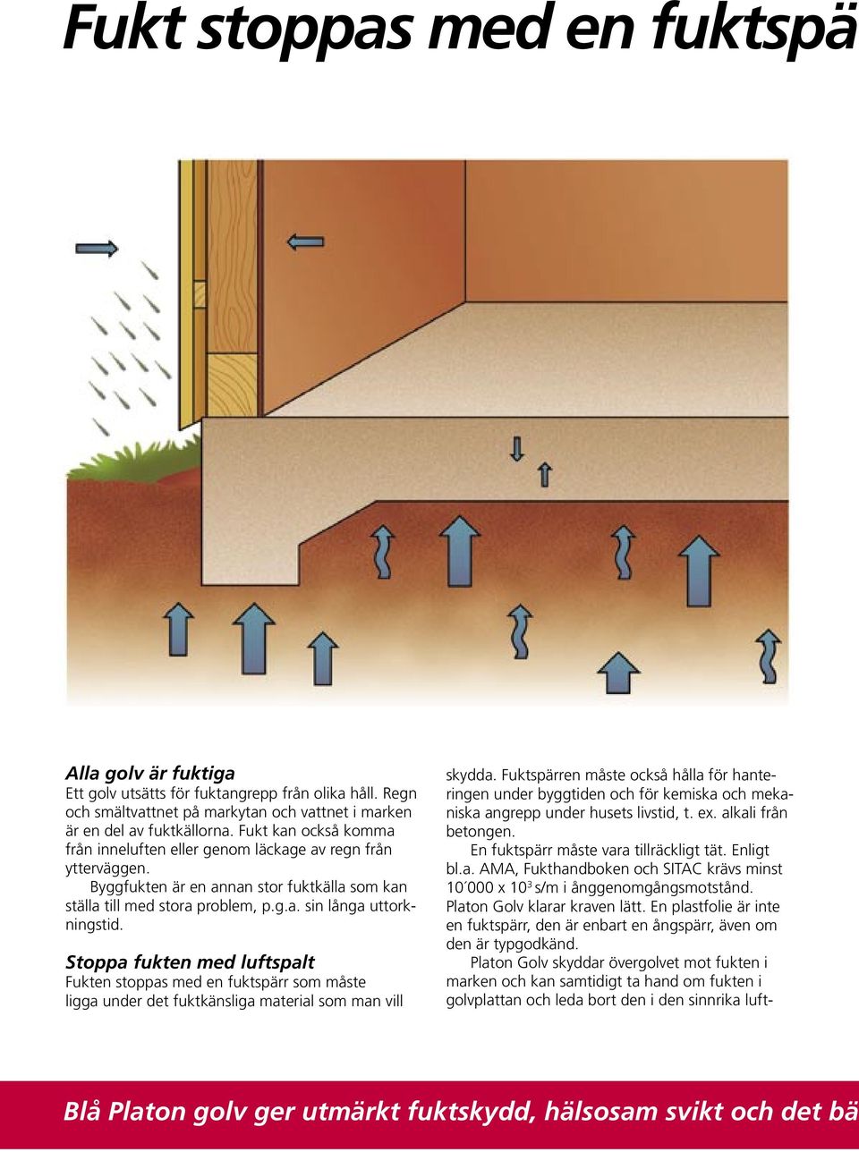 Stoppa fukten med luftspalt Fukten stoppas med en fuktspärr som måste ligga under det fuktkänsliga material som man vill skydda.