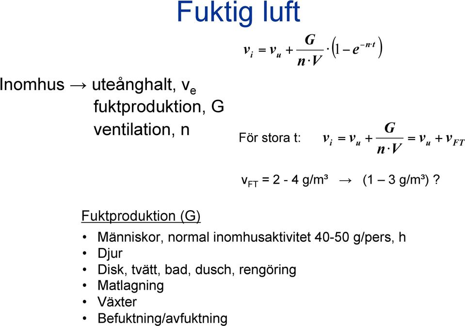 Fuktproduktion (G) v FT = 2-4 g/m³ (1 3 g/m³)?