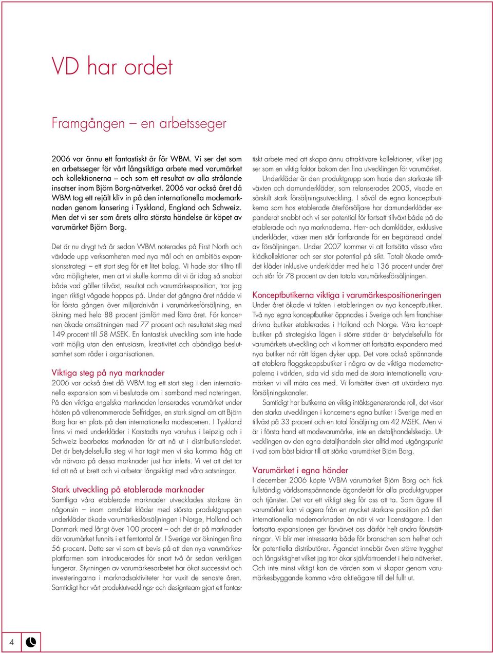 2006 var också året då WBM tog ett rejält kliv in på den internationella modemarknaden genom lansering i Tyskland, England och Schweiz.