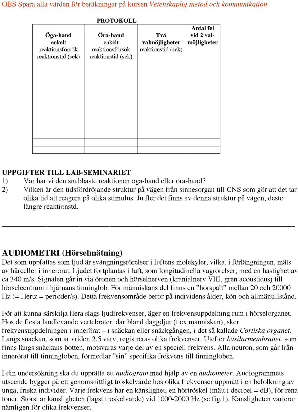 2) Vilken är den tidsfördröjande struktur på vägen från sinnesorgan till CNS som gör att det tar olika tid att reagera på olika stimulus.