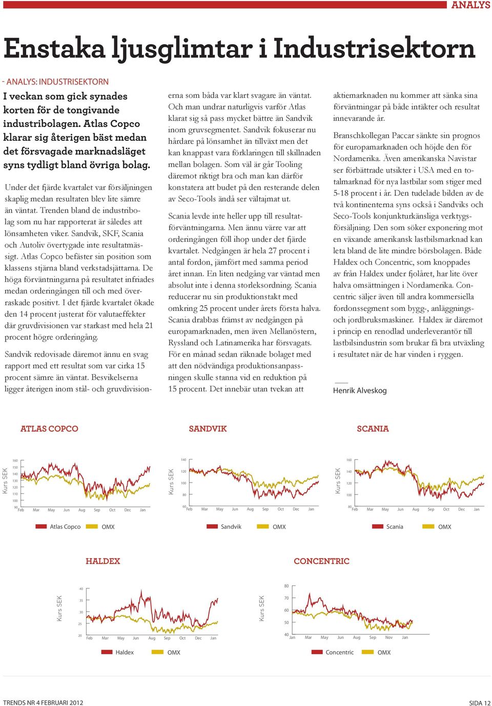 Under det fjärde kvartalet var försäljningen skaplig medan resultaten blev lite sämre än väntat. Trenden bland de industribolag som nu har rapporterat är således att lönsamheten viker.