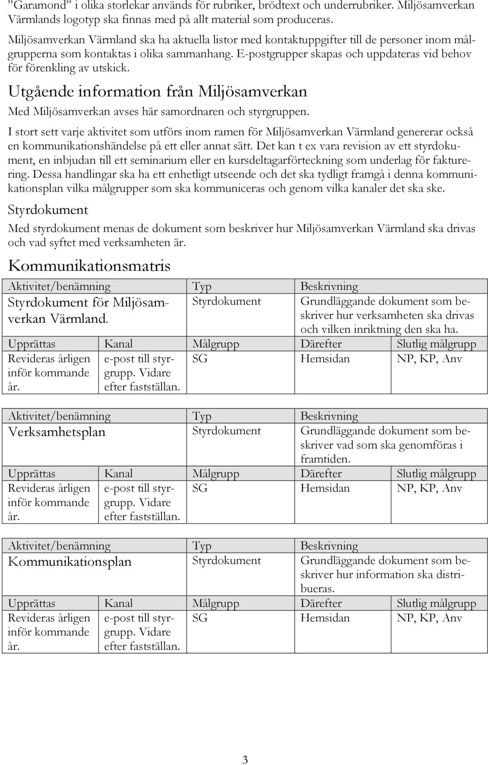 E-postgrupper skapas och uppdateras vid behov för förenkling av utskick. Utgående information från Miljösamverkan Med Miljösamverkan avses här samordnaren och styrgruppen.
