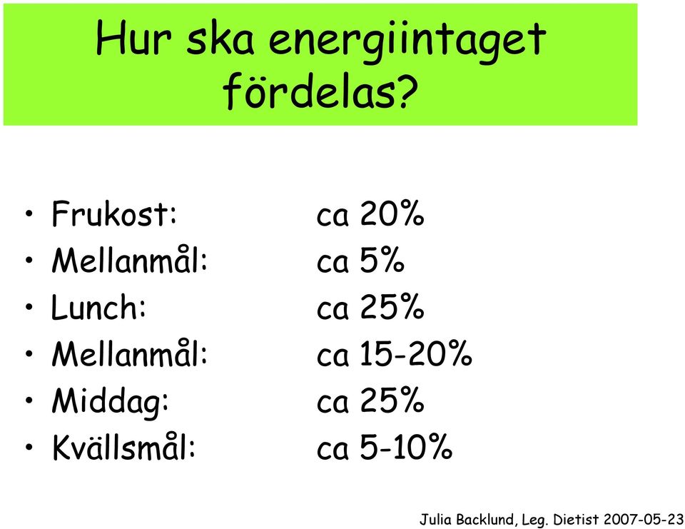 Lunch: ca 25% Mellanmål: ca