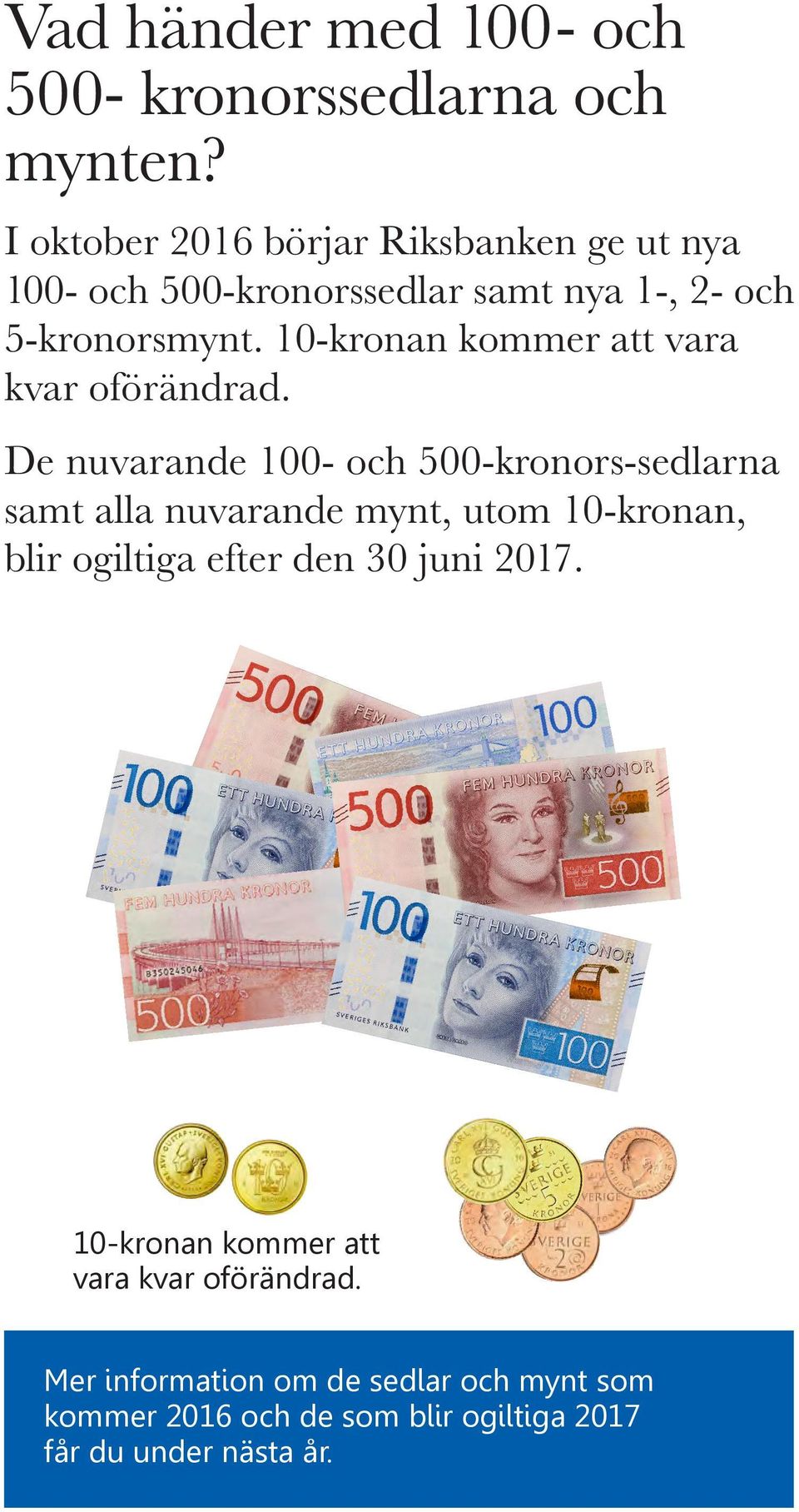 10-kronan kommer att vara kvar oförändrad.