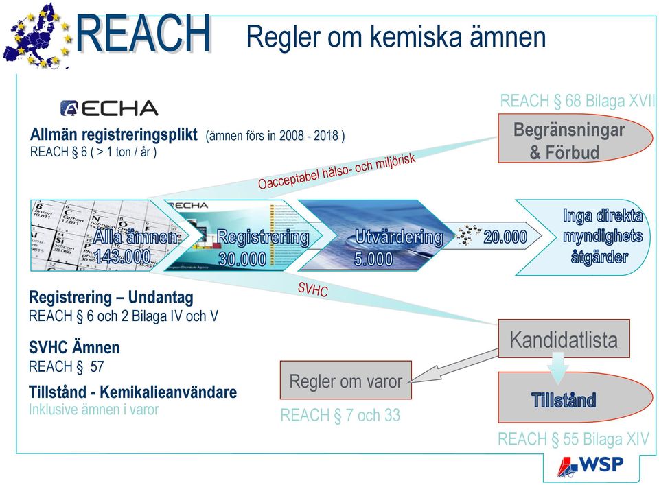 Registrering Undantag REACH 6 och 2 Bilaga IV och V SVHC Ämnen REACH 57 Tillstånd -