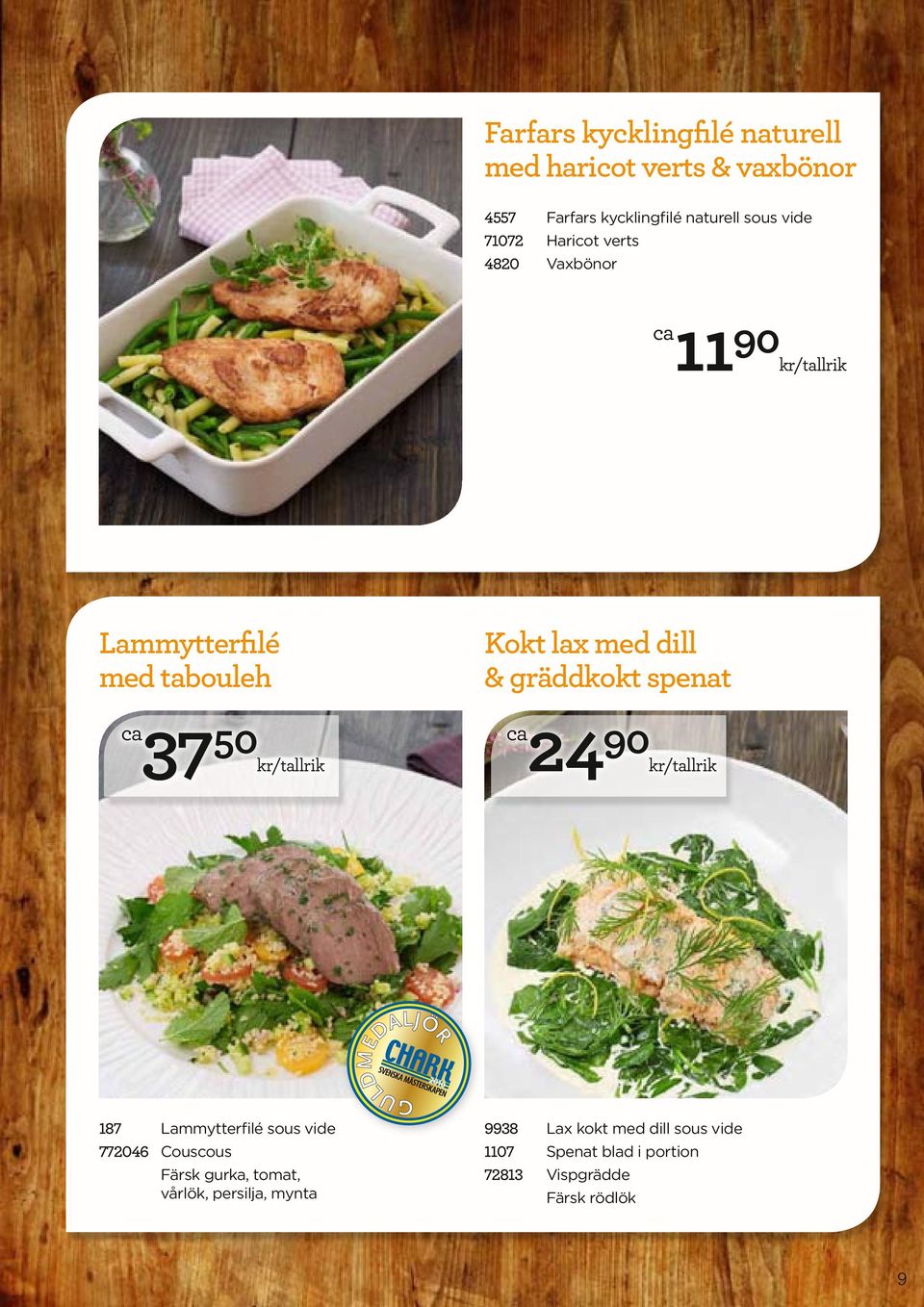 tabouleh Kokt lax med dill & gräddkokt spenat 187 Lammytterfilé sous vide 772046 Couscous Färsk gurka, tomat,