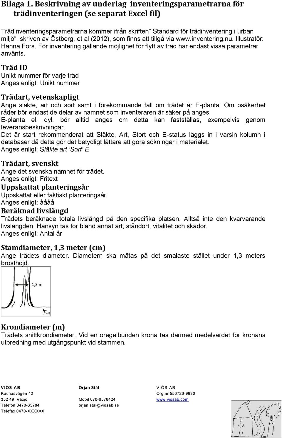 Östberg, et al (2012), som finns att tillgå via www.inventering.nu. Illustratör: Hanna Fors. För inventering gällande möjlighet för flytt av träd har endast vissa parametrar använts.
