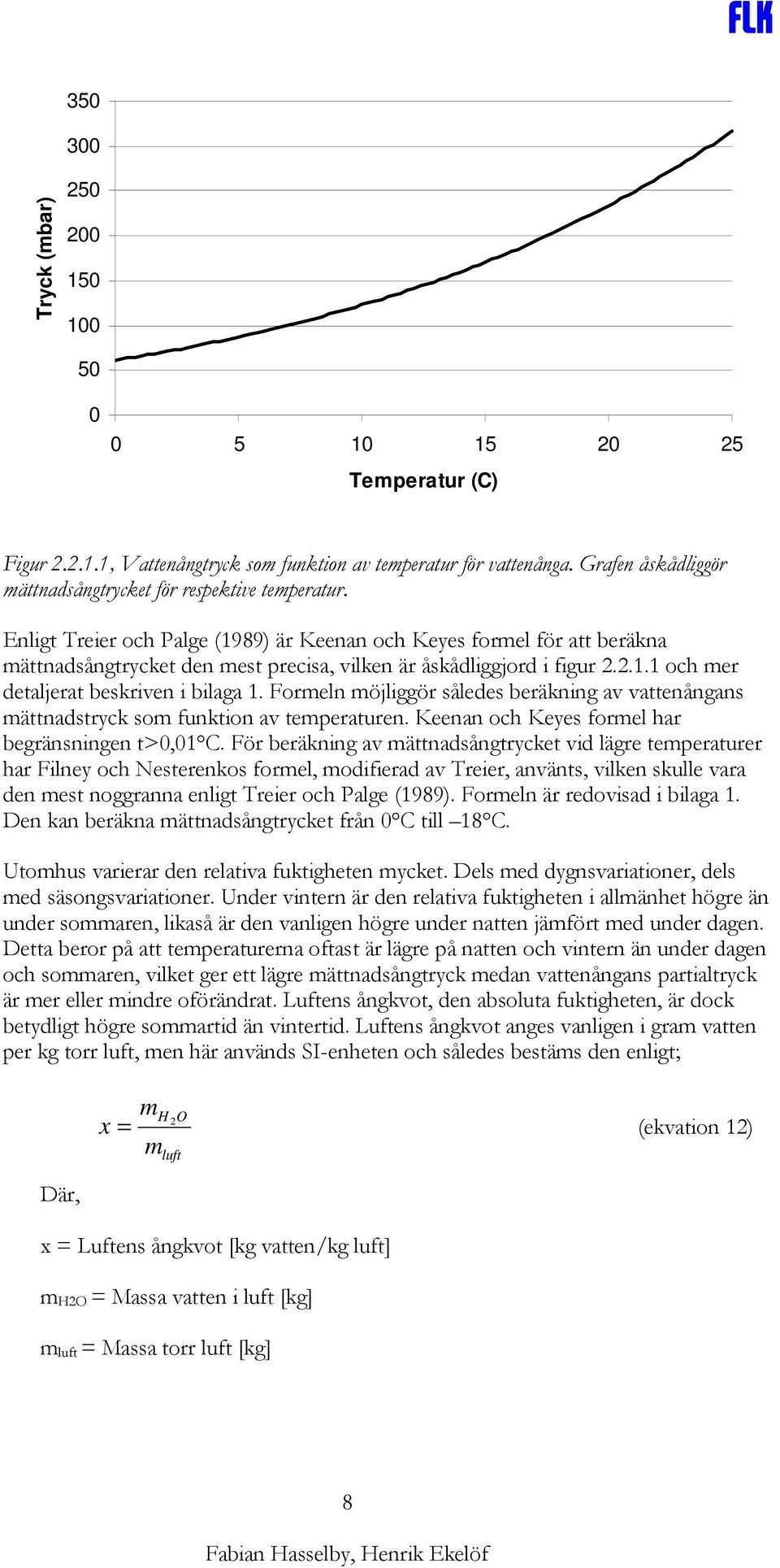 Enligt Treier och Palge (1989) är Keenan och Keyes formel för att beräkna mättnadsångtrycket den mest precisa, vilken är åskådliggjord i figur 2.2.1.1 och mer detaljerat beskriven i bilaga 1.