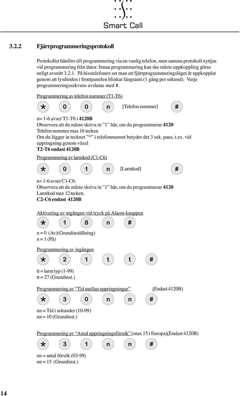 På hisstelefonen ser man att fjärrprogrammeringsläget är uppkopplat genom att lysdioden i frontpanelen blinkar långsamt (1 gång per sekund). Varje programmeringssekvens avslutas med #.