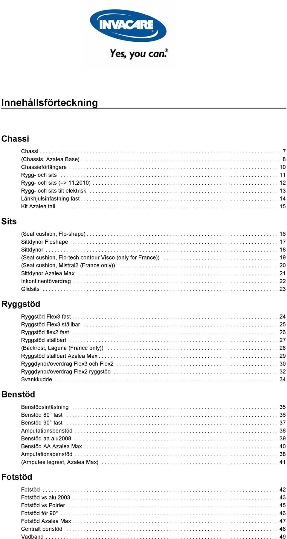 .. 19 (Seat cushion, Mistral2 (France only))... 20 Sittdynor Azalea Max... 21 Inkontinentöverdrag.... 22 Glidsits...... 23 Ryggstöd Benstöd Fotstöd Ryggstöd Flex3 fast.... 24 Ryggstöd Flex3 ställbar.