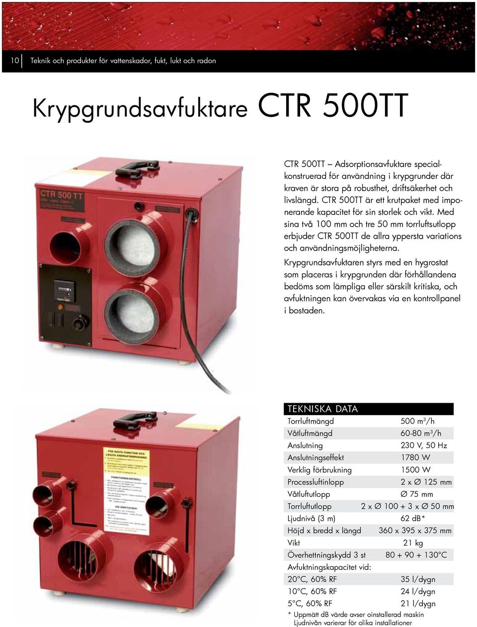 Med sina två 100 mm och tre 50 mm torrluftsutlopp erbjuder CTR 500TT de allra yppersta variations och användningsmöjligheterna.