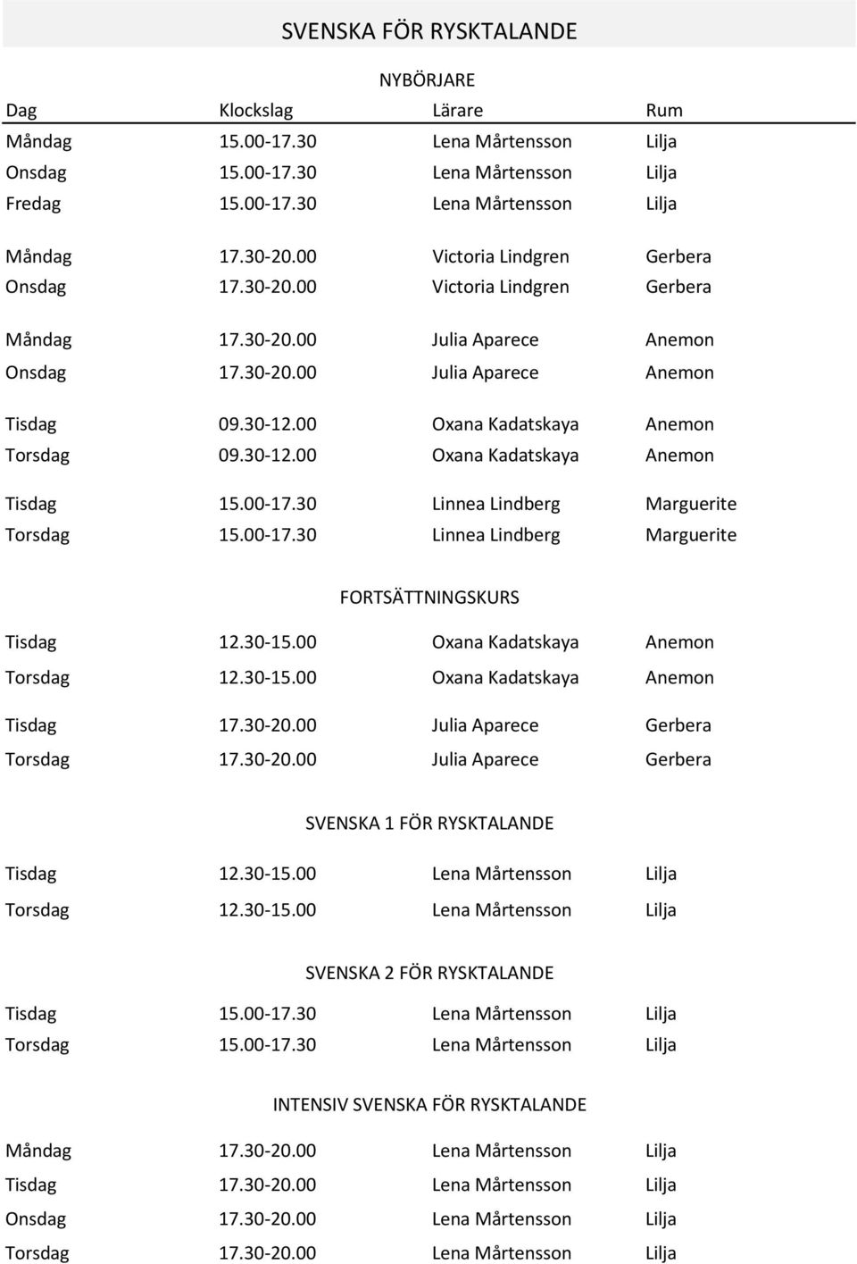 30 Len Måtenon Lilj Fe 15.00-17.