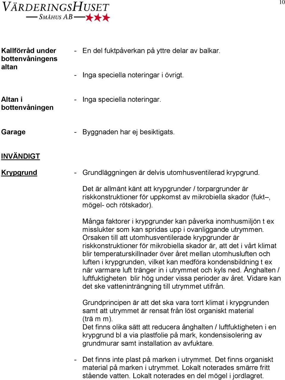 Det är allmänt känt att krypgrunder / torpargrunder är riskkonstruktioner för uppkomst av mikrobiella skador (fukt, mögel- och rötskador).