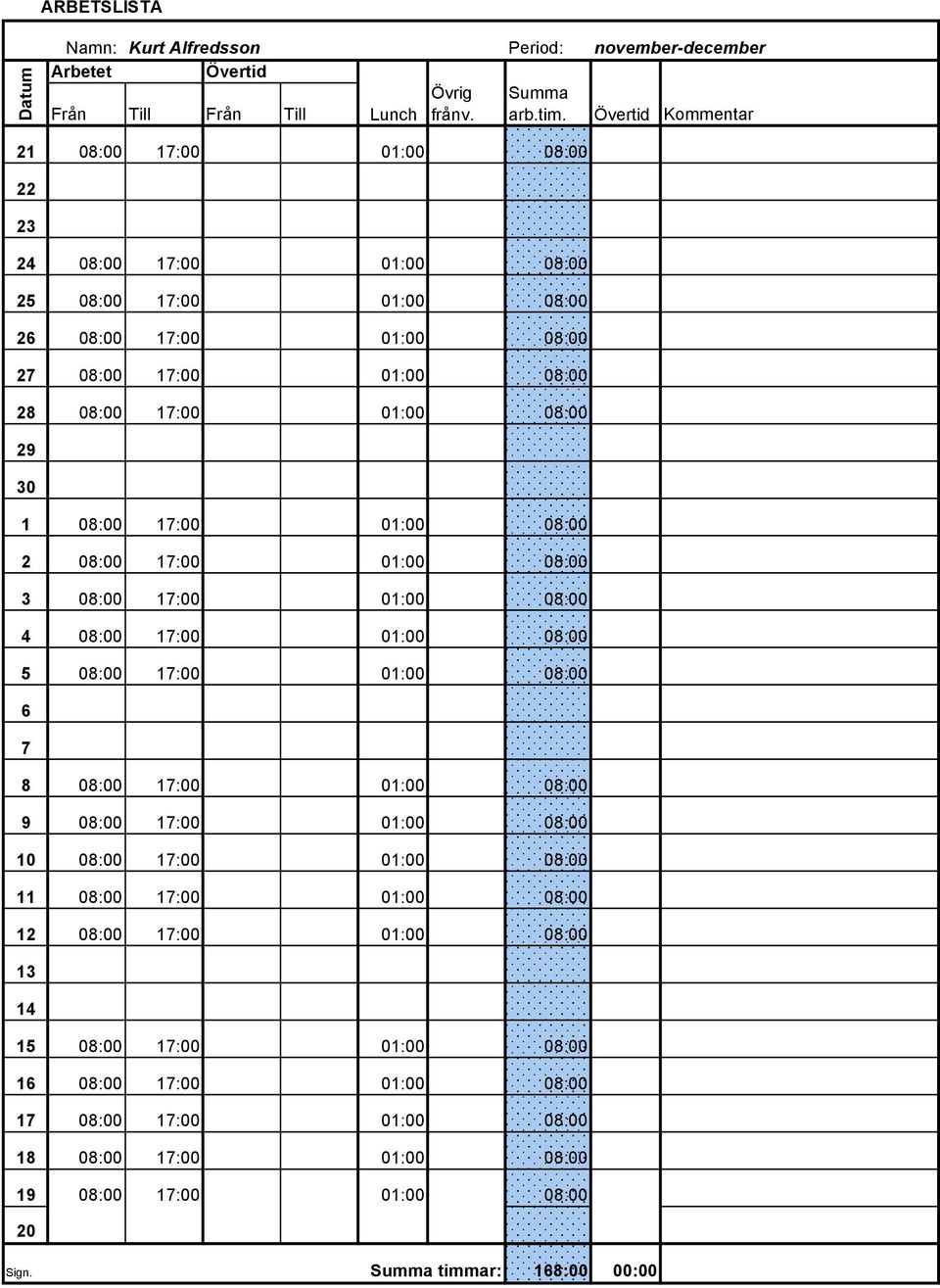 1 08:00 17:00 01:00 08:00 2 08:00 17:00 01:00 08:00 3 08:00 17:00 01:00 08:00 4 08:00 17:00 01:00 08:00 5 08:00 17:00 01:00 08:00 6 7 8 08:00 17:00 01:00 08:00 9 08:00 17:00 01:00 08:00 10