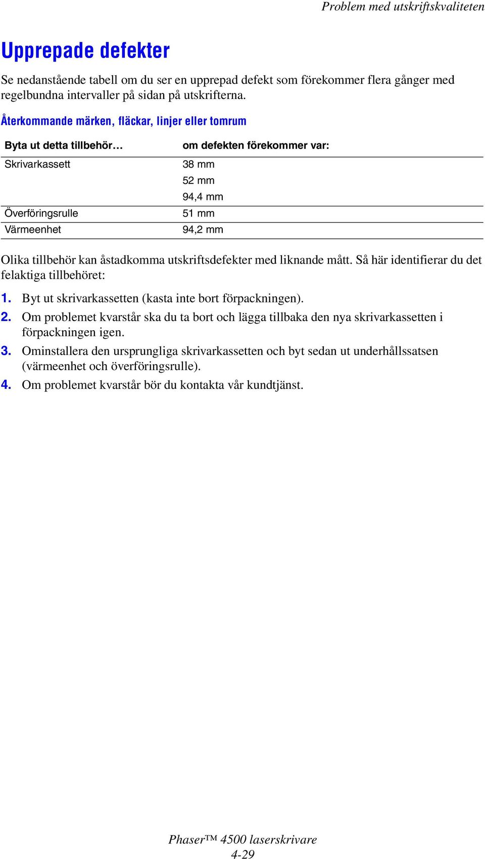 åstadkomma utskriftsdefekter med liknande mått. Så här identifierar du det felaktiga tillbehöret: 1. Byt ut skrivarkassetten (kasta inte bort förpackningen). 2.