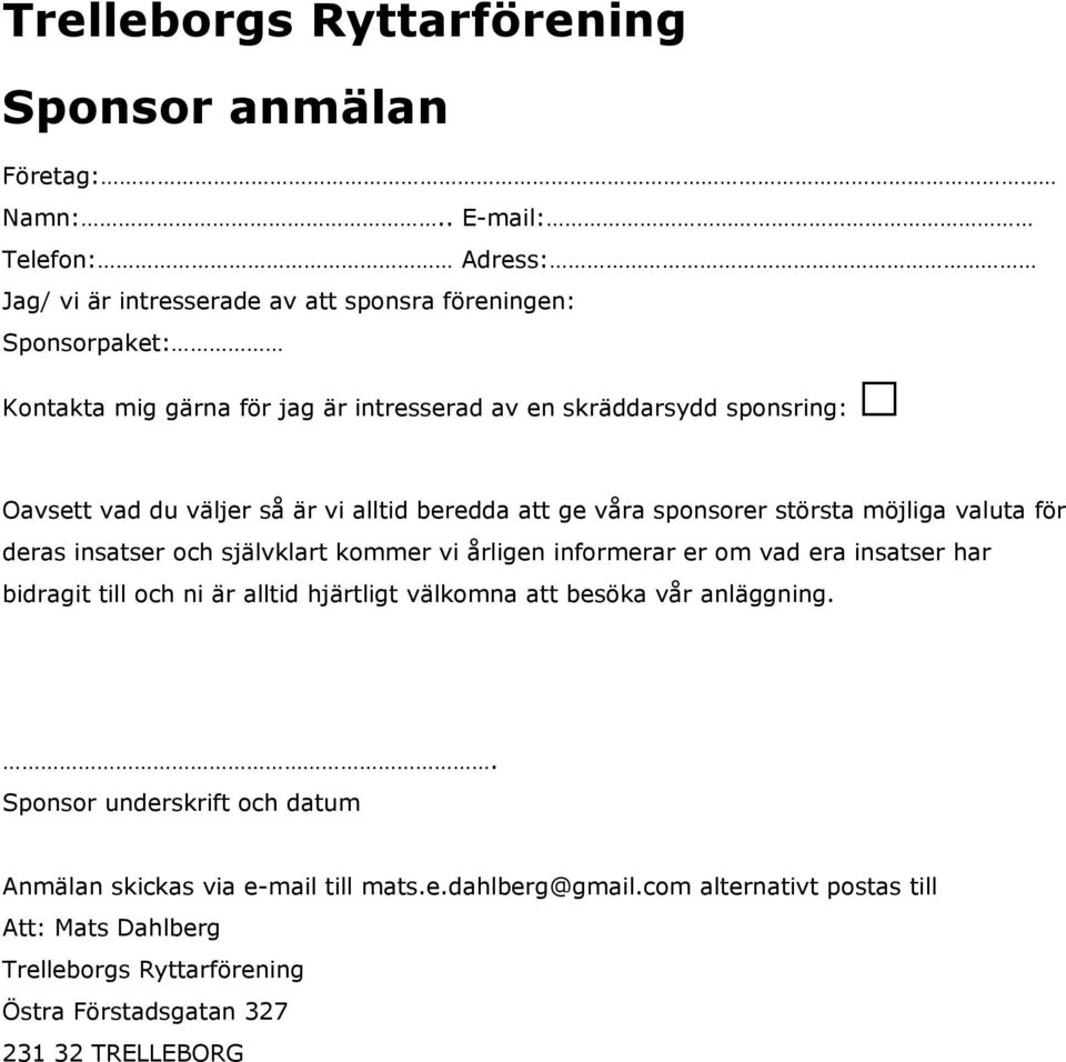 Sponsorbrev Trelleborgs Ryttarförening - PDF Free Download