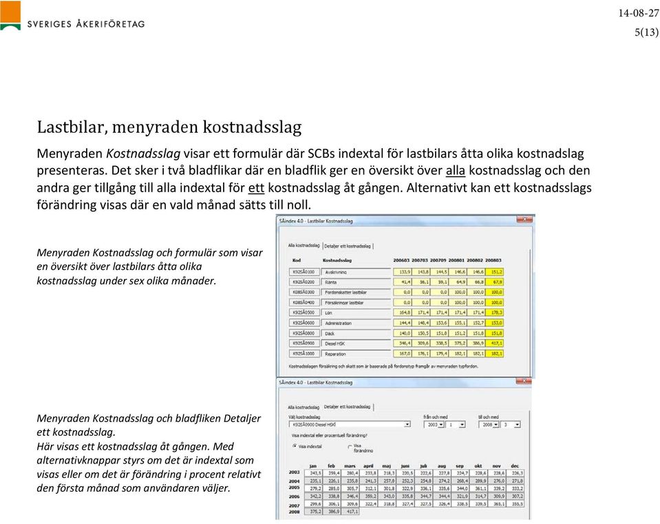 Alternativt kan ett kostnadsslags förändring visas där en vald månad sätts till noll.