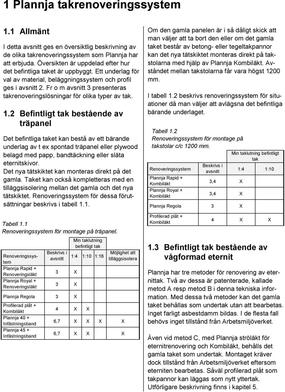 Fr o m avsnitt 3 presenteras takrenoveringslösningar för olika typer av tak. 1.
