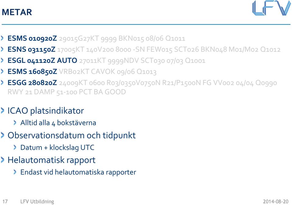 0600 R03/0350V0750N R21/P1500N FG VV002 04/04 Q0990 RWY 21 DAMP 51-100 PCT BA GOOD ICAO platsindikator Alltid alla 4
