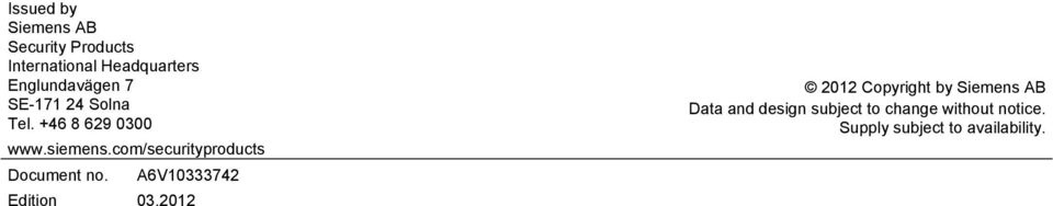 com/securityproducts Document no. A6V10333742 Edition 03.
